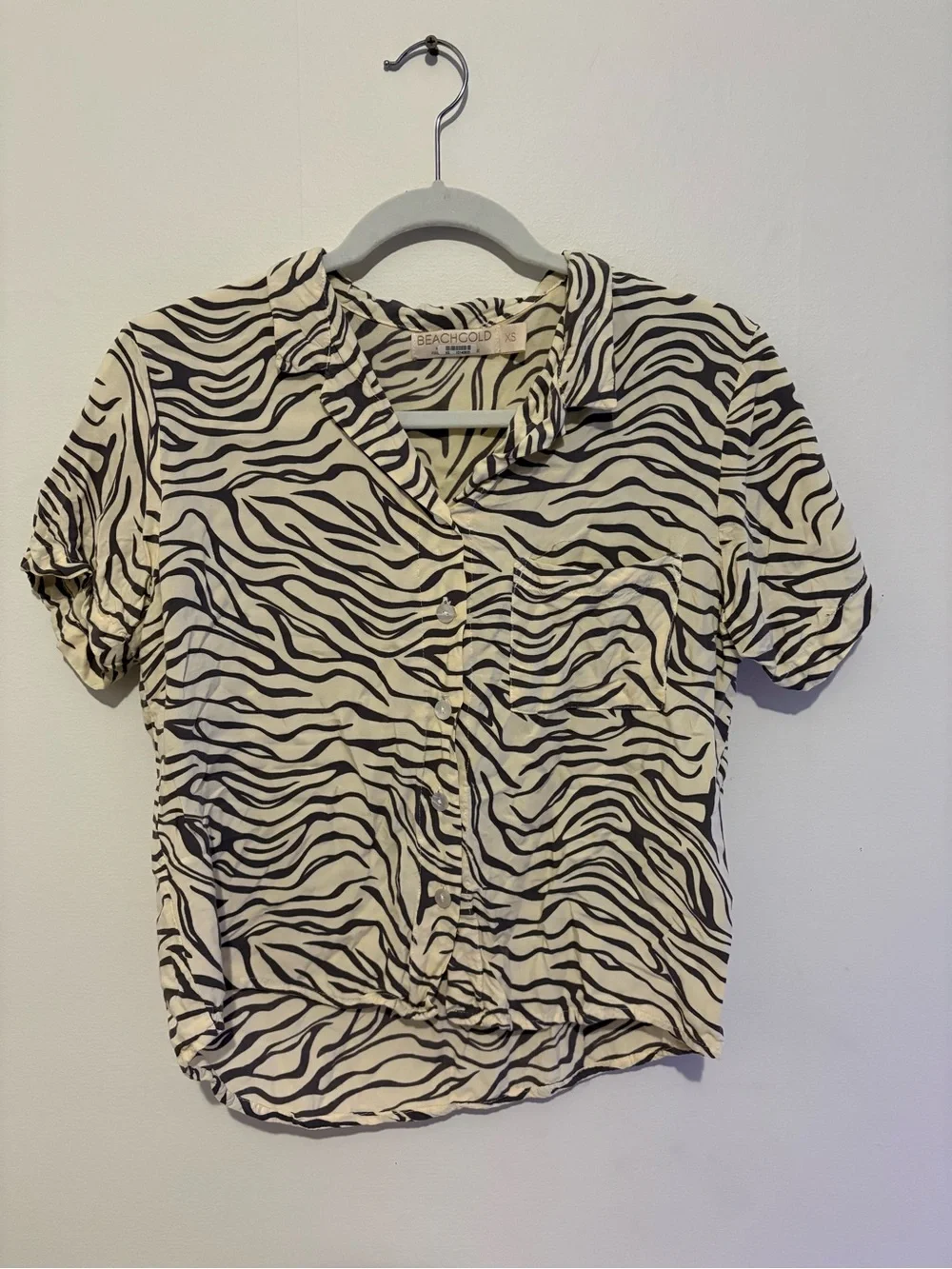 Beachgold Black & Cream Zebra Print Button-Front Women's Top